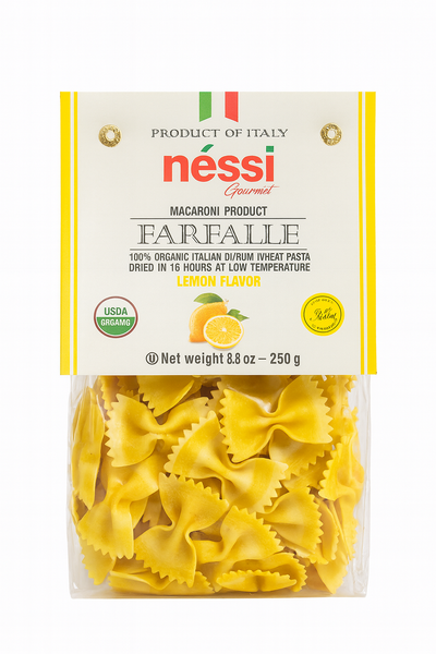 Nessi Organic Lemon Farfalle – Authentic Italian Pasta, 250g (8.8 oz)