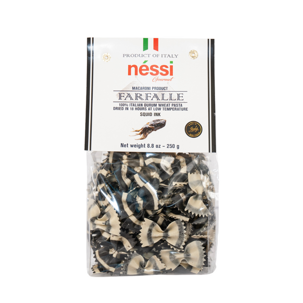 Néssi Pasta Squid Ink Farfalle – Gourmet Italian Pasta with Bold Flavor (250g / 8.8oz / 0.55 lb)