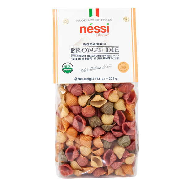 Néssi Organic Colorful Shells – Bronze Die-Cut Italian Pasta (500g / 17.6oz / 1.1 lb)