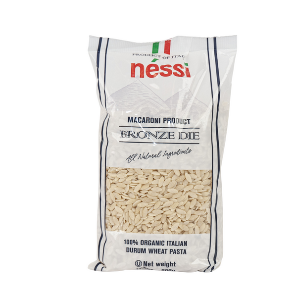 Néssi Organic Orzo – Bronze Die-Cut Italian Pasta (500g / 17.6oz / 1.1 lb)