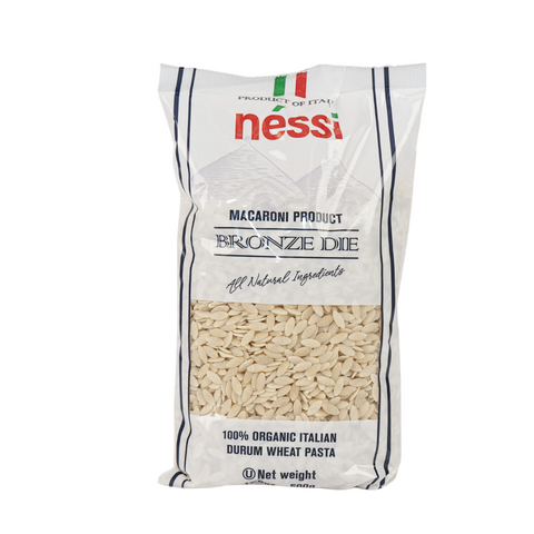 Néssi Organic Orzo – Bronze Die-Cut Italian Pasta (500g / 17.6oz / 1.1 lb)