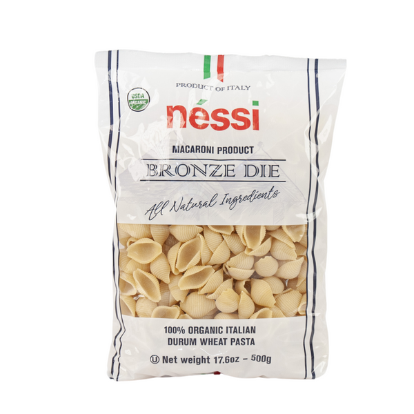 Néssi Organic Shells – Bronze Die-Cut Italian Pasta (500g / 17.6oz / 1.1 lb)