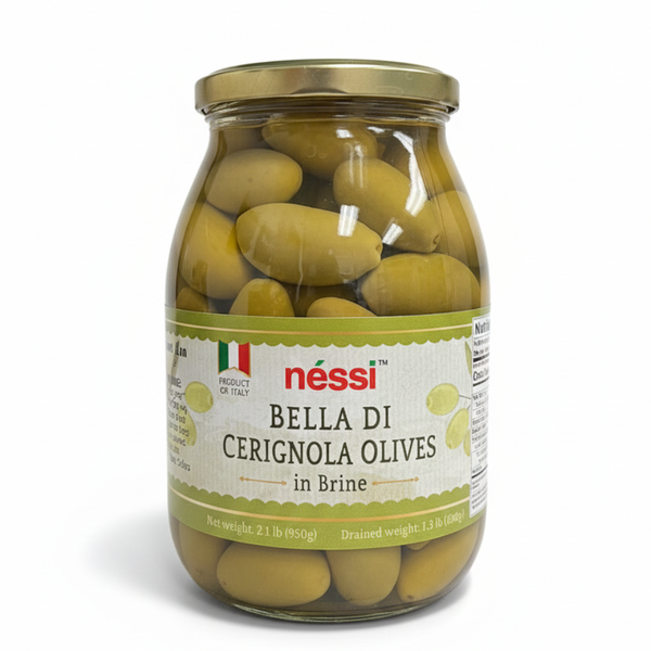Néssi Bella di Cerignola Olives in Brine – Large, Mild, and Authentically Italian (950g / 2.1 lb)
