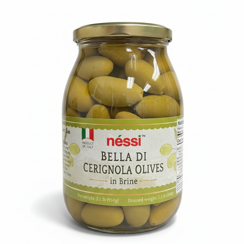 Néssi Bella di Cerignola Olives in Brine – Large, Mild, and Authentically Italian (950g / 2.1 lb)