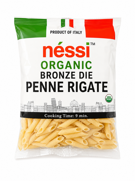 Néssi Organic Bronze Die Penne Rigate – Authentic Italian Organic Pasta – 500g (17.6oz / 1.1 lb)