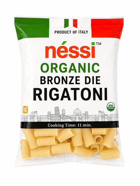 Néssi Organic Bronze Die Rigatoni – Authentic Italian Organic Pasta – 500g (17.6oz / 1.1 lb)