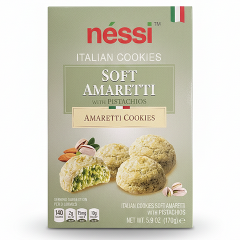 Néssi Soft Amaretti Cookies with Pistachios – Tender, Almond-Rich, and Delightfully Nutty (170g / 5.9 oz)
