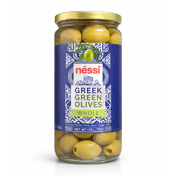 Néssi Greek Green Olives Whole – Mediterranean Olives (12 oz / 370g)