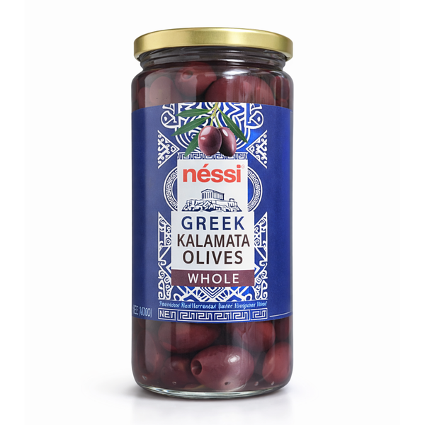 Néssi Greek Kalamata Olives Whole – Mediterranean Olives (12 oz / 370g)